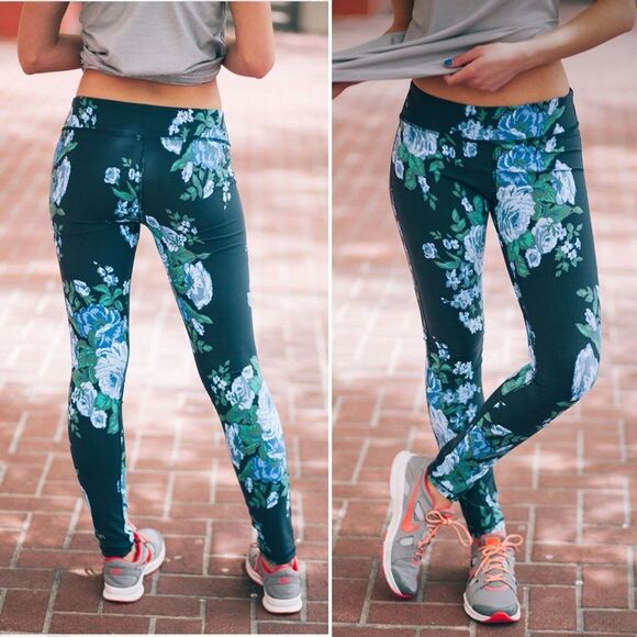 Albion Fit Antigua Floral Compression Leggings Cobalt Rose Floral Womens Size XS - Picture 1 of 11